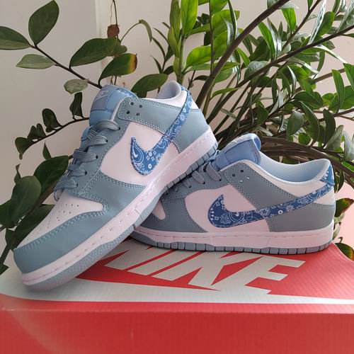 Cheap Nike Dunk Shoes Wholesale Men and Women White Blue Cashew Flower-158